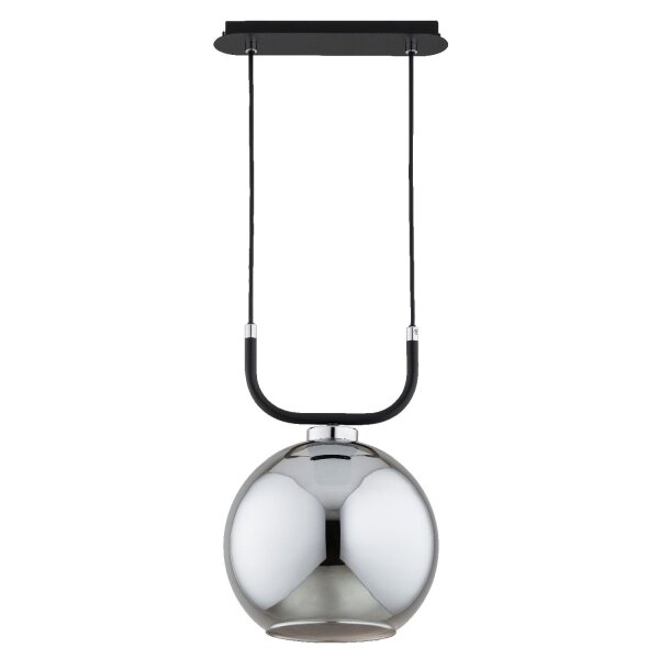 Pendelleuchte Kugel Rauchglas Schwarz Chrom E27 L:25 cm