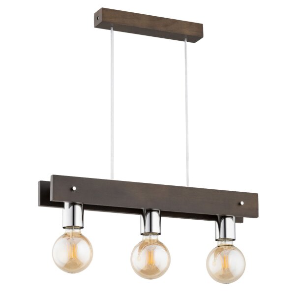 Hängelampe 3-flammig Holz Natur E27 L:54 cm wohnlich