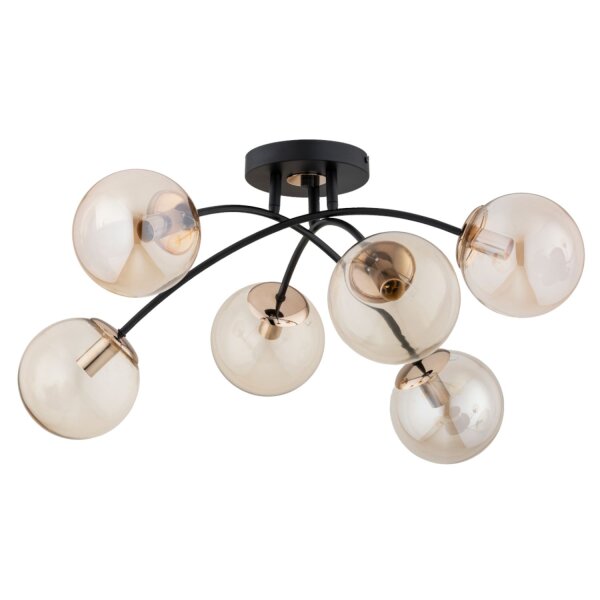 Deckenlampe 6-flammig Glas Schwarz Gold E14 L:59 cm
