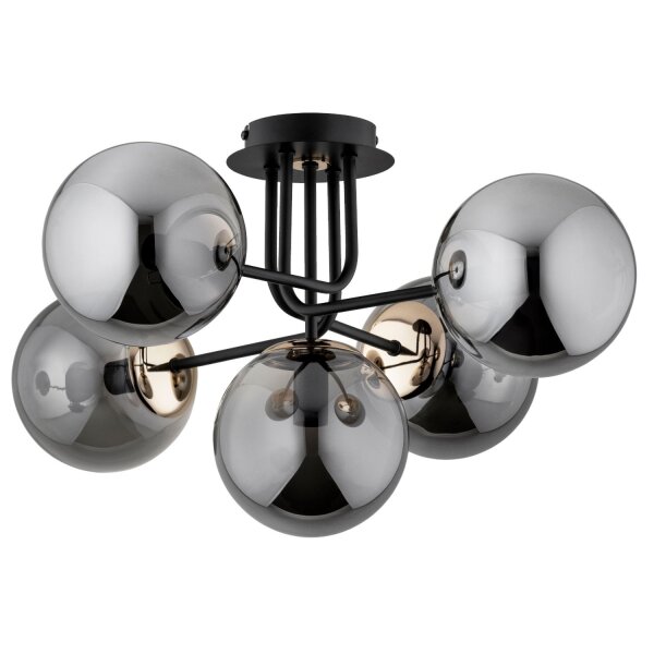 Deckenlampe 5-flammig Rauchglas Schwarz E14 L:65 cm