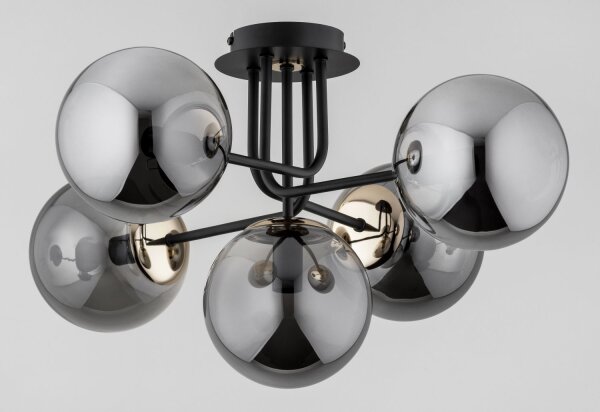 Deckenlampe 5-flammig Rauchglas Schwarz E14 L:65 cm