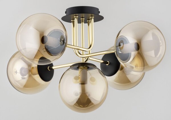 Deckenlampe 5-flammig Glas Gold Bernstein E14 B:65 cm