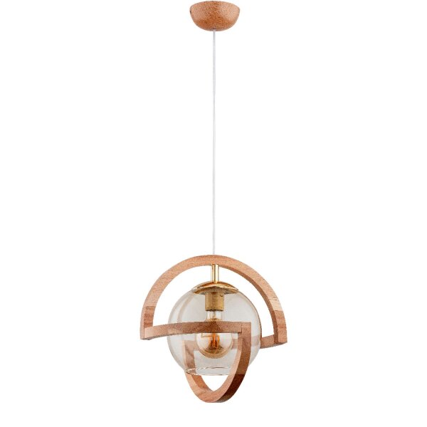 Hängelampe Rauchglas Holz E27 32 cm Modern dekorativ