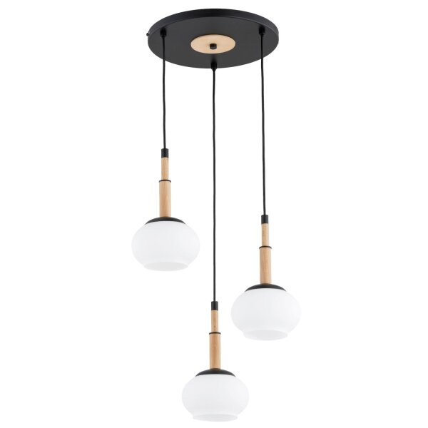 Hängelampe 3-flammig Glas Holz E14 Ø38 cm Skandinavisch
