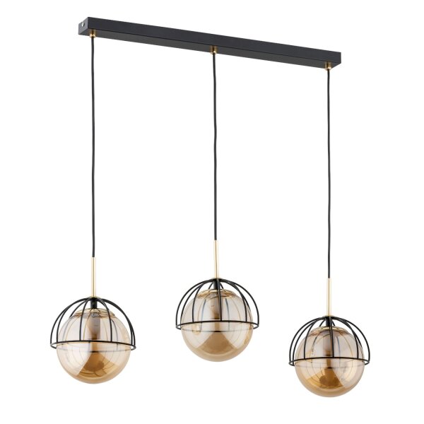 Hängelampe 3-flammig Glas Schwarz Bernstein E14 L:74 cm