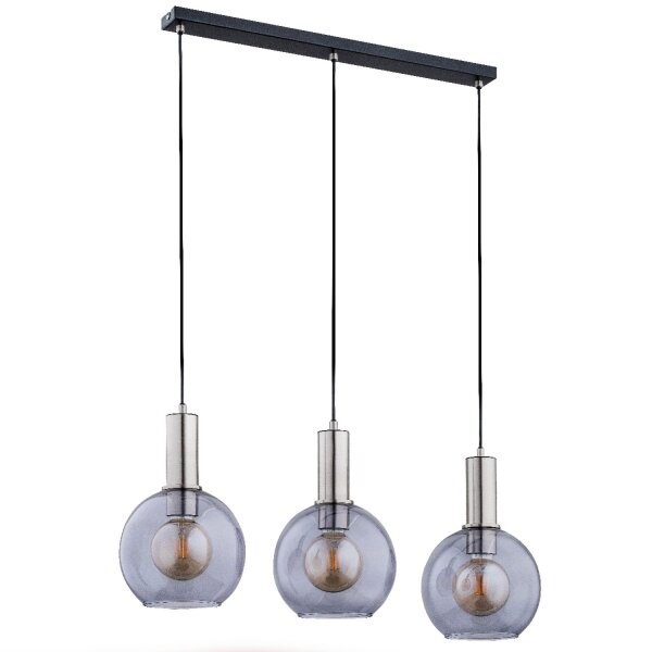 Pendelleuchte 3-flammig Rauchglas Schwarz E27 L:75 cm