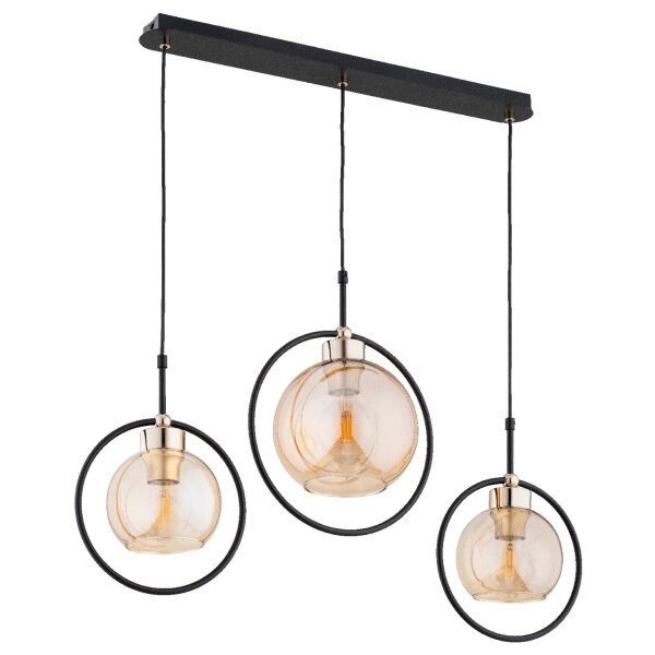 Hängelampe 3-flammig Glas Schwarz Bernstein E27 L:85 cm