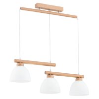 Pendelleuchte 3-flammig Glas Holz E27 76 cm wohnlich