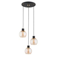 Hängelampe 3-flammig Glas Schwarz Bernstein E27 L:38 cm
