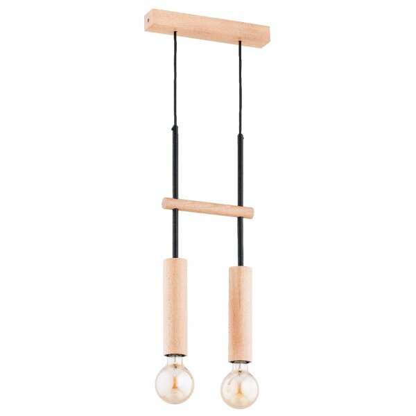 Hängelampe 2-flammig Holz Natur E27 L:20 cm wohnlich