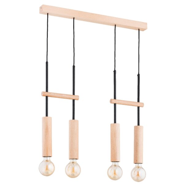 Hängelampe Holz Natur 4-flmg E27 L:63 cm Skandinavisch