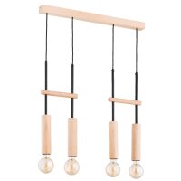 H&auml;ngelampe Holz Natur 4-flmg E27 L:63 cm Skandinavisch