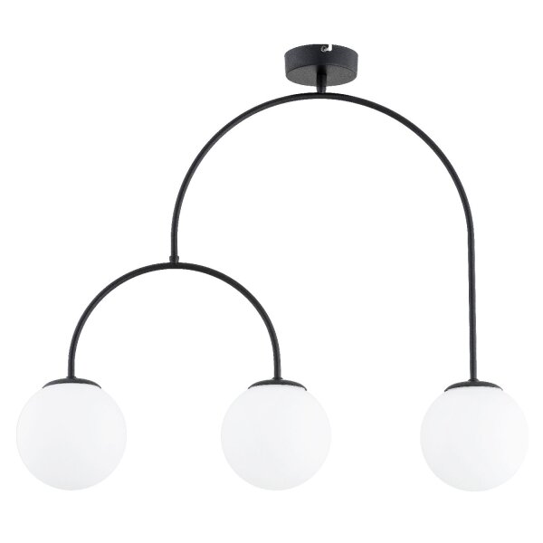 Deckenleuchte 3-flammig Glas Schwarz Weiß E14 L:70 cm