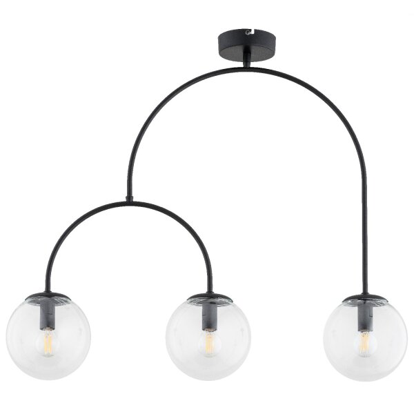 Deckenleuchte 3-flammig Glas Schwarz Klar E14 L:70 cm