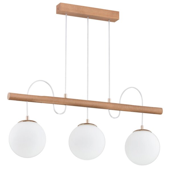 Hängelampe 3-flammig Glas Holz Natur E14 L:72 cm lang