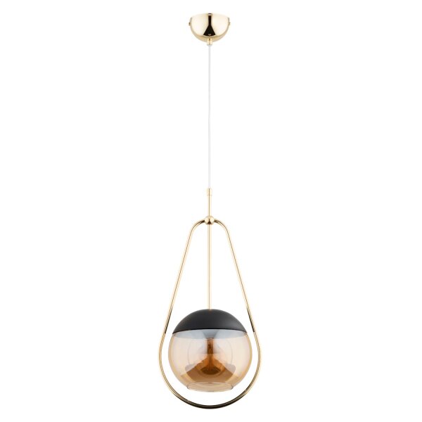 Pendelleuchte Glas Schwarz Gold E27 L:24 cm dekorativ