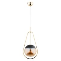 Pendelleuchte Glas Schwarz Gold E27 L:24 cm dekorativ