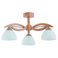 Deckenleuchte 3-flammig Glas Holz Natur E27 B:53 cm