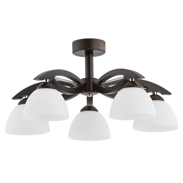 Deckenlampe blendarm 5-flammig Holz Glas E27 L:56 cm