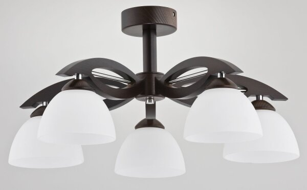Deckenlampe blendarm 5-flammig Holz Glas E27 L:56 cm