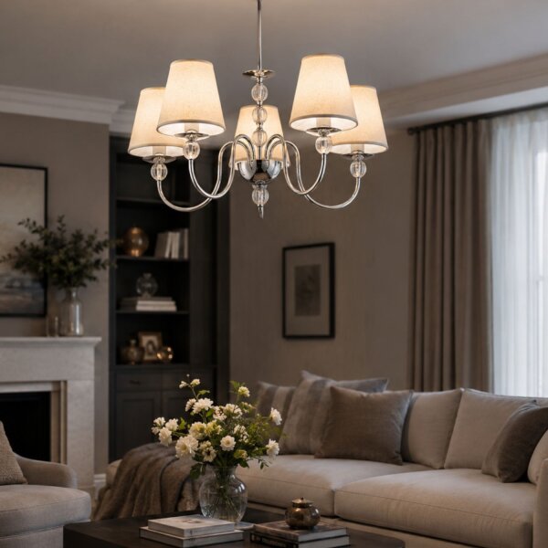 Deckenlampe 5-flammig Stoff Chrom E14 B:57 cm Modern