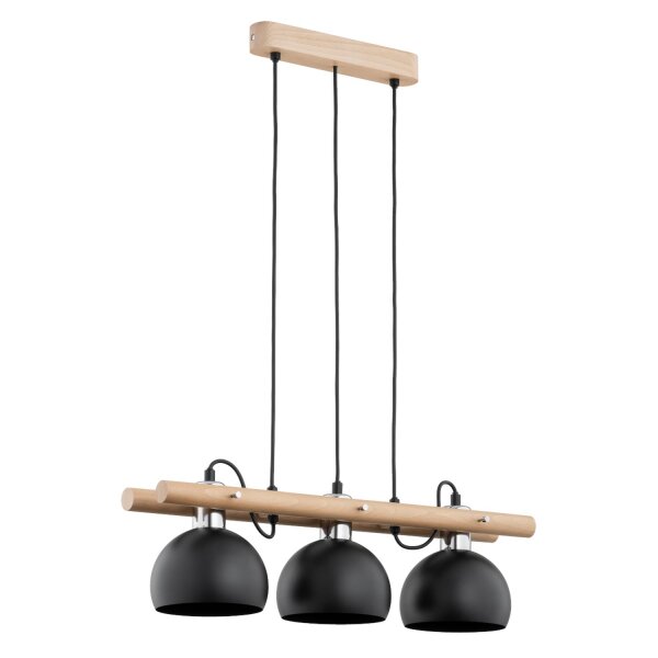 Hängelampe 3-flammig Holz Metall E27 L:60 cm Modern
