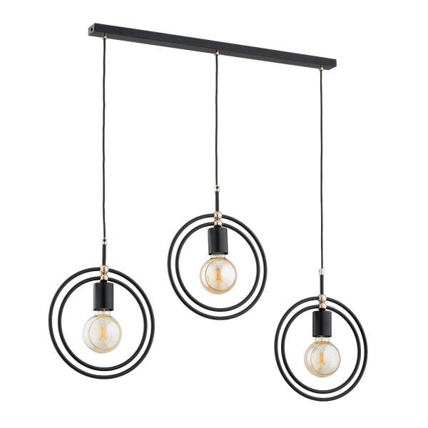 Pendelleuchte 3-flammig Schwarz Klar E27 L:80 cm Ring