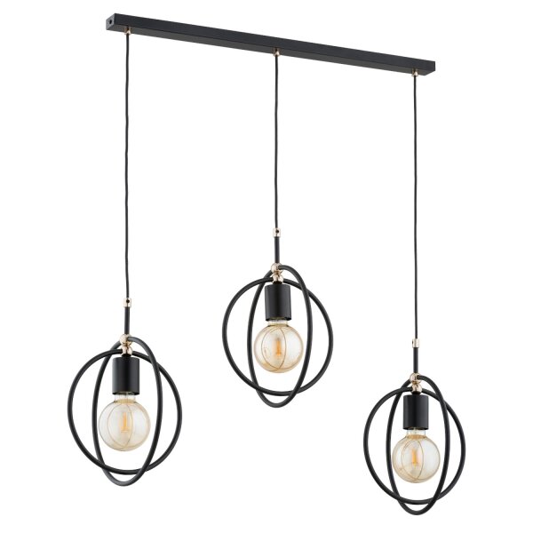 Pendelleuchte 3-flammig Schwarz Klar E27 L:80 cm Ring