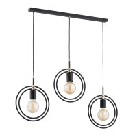 Pendelleuchte 3-flammig Schwarz Klar E27 L:80 cm Ring