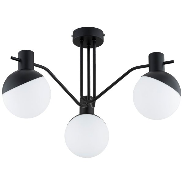 Deckenleuchte 3-flammig Glas Schwarz Weiß E14 H:34 cm