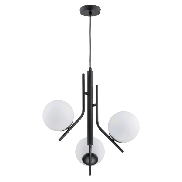 Pendelleuchte 3-flammig Glas Metall Schwarz E14 L:48 cm