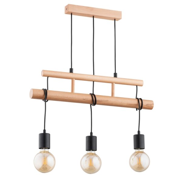 Hängelampe Holz Natur 3-flmg E27 L:60 cm Skandinavisch