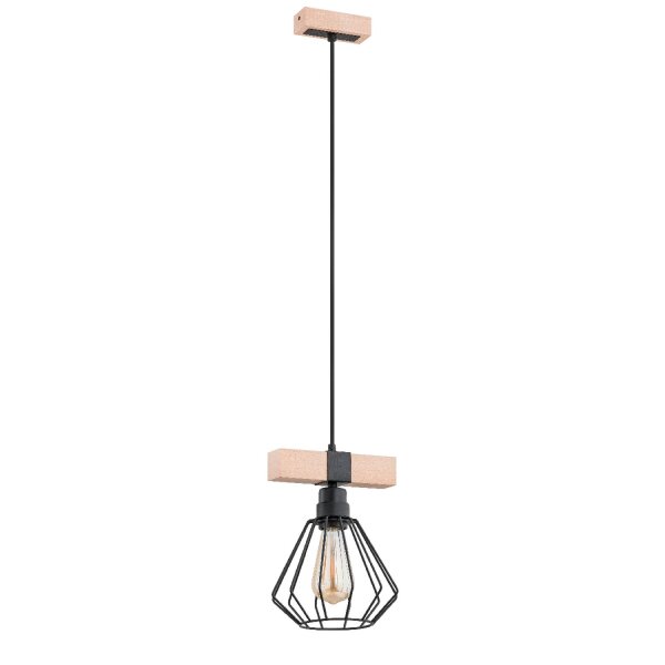 Pendelleuchte Holz Natur E27 L:20 cm Modern Drahtschirm