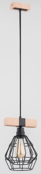 Pendelleuchte Holz Natur E27 L:20 cm Modern Drahtschirm