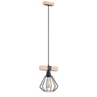Pendelleuchte Holz Natur E27 L:20 cm Modern Drahtschirm