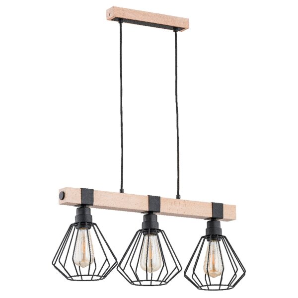Hängelampe 3-flammig Holz E27 L:65 cm Skandinavisch