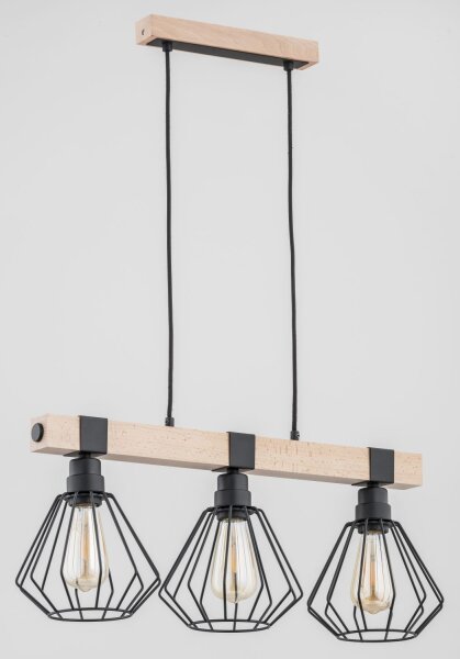 Hängelampe 3-flammig Holz E27 L:65 cm Skandinavisch