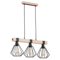 H&auml;ngelampe 3-flammig Holz E27 L:65 cm Skandinavisch