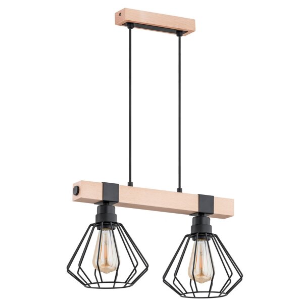 Hängelampe 2-flammig Holz Natur E27 L:44 cm wohnlich