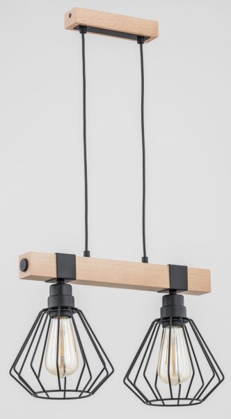 Hängelampe 2-flammig Holz Natur E27 L:44 cm wohnlich