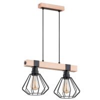 H&auml;ngelampe 2-flammig Holz Natur E27 L:44 cm wohnlich