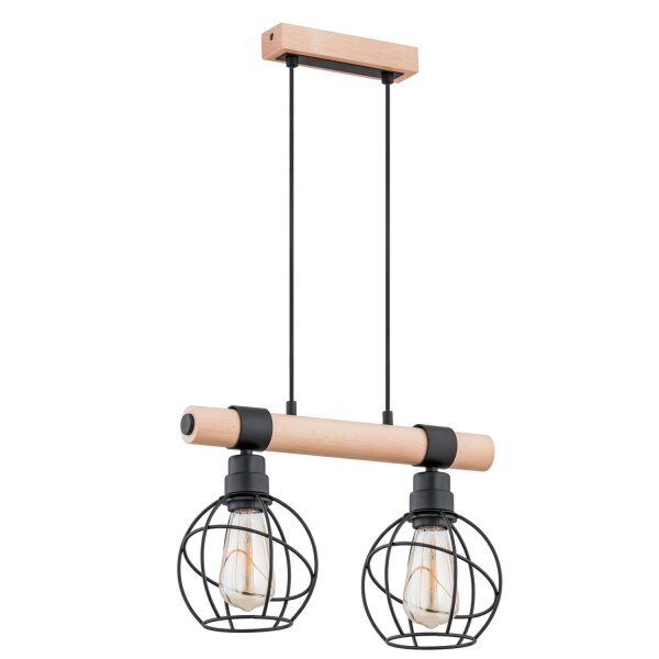 Hängelampe 2-flammig Holz Draht E27 L:43 cm gemütlich