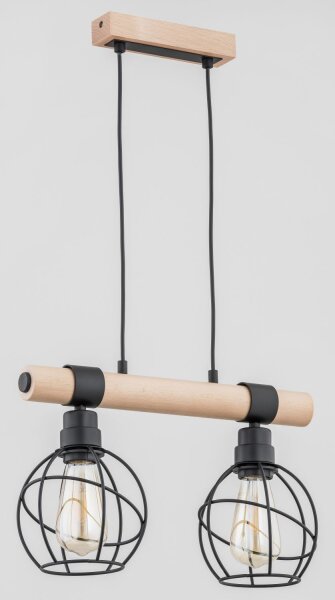 Hängelampe 2-flammig Holz Draht E27 L:43 cm gemütlich