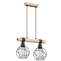 H&auml;ngelampe 2-flammig Holz Draht E27 L:43 cm gem&uuml;tlich