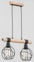 Hängelampe 2-flammig Holz Draht E27 L:43 cm...
