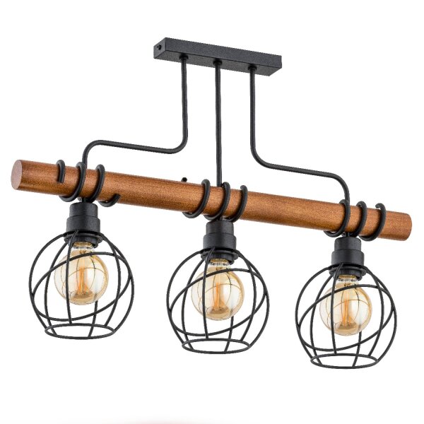 Deckenleuchte 3-flammig Holz Natur E27 H:48 cm Modern