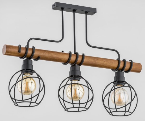 Deckenleuchte 3-flammig Holz Natur E27 H:48 cm Modern