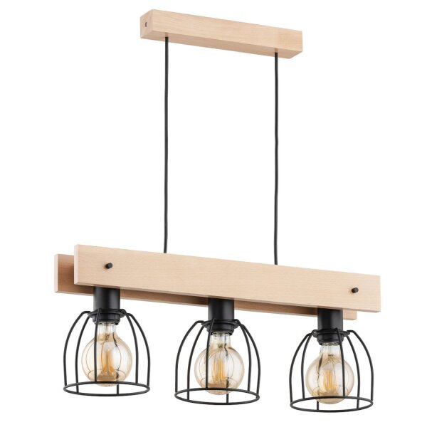 Hängelampe Holz Natur 3-flammig E27 L:54 cm gemütlich