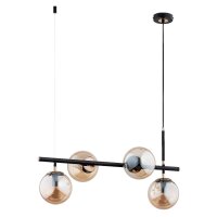 H&auml;ngelampe 4-flammig Glas Schwarz Bernstein E14 L:71 cm