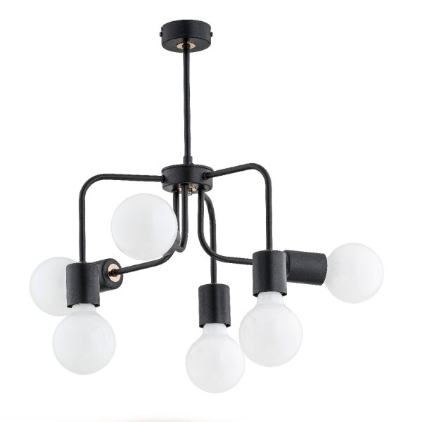 Deckenlampe Metall 6-flammig Schwarz E27 L:45 cm Retro